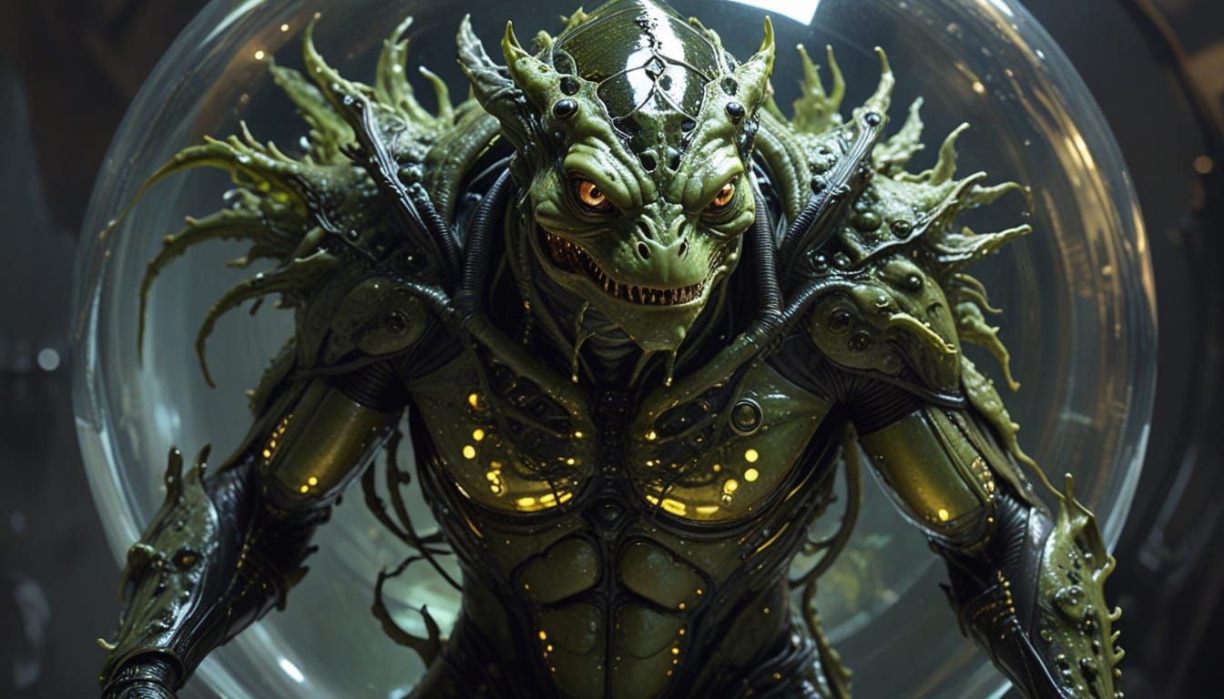 Alien Hybrid Creature in Biocontainment Suit