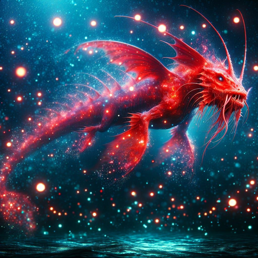 Bioluminescent Dragon-Fish-Alien Hybrid in the Deep Sea