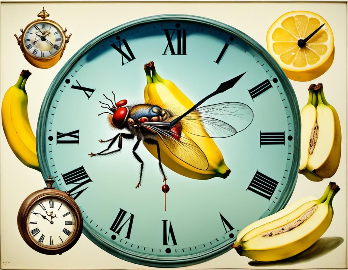 Surreal Double Exposure: Fruit Fly and Time Arrow