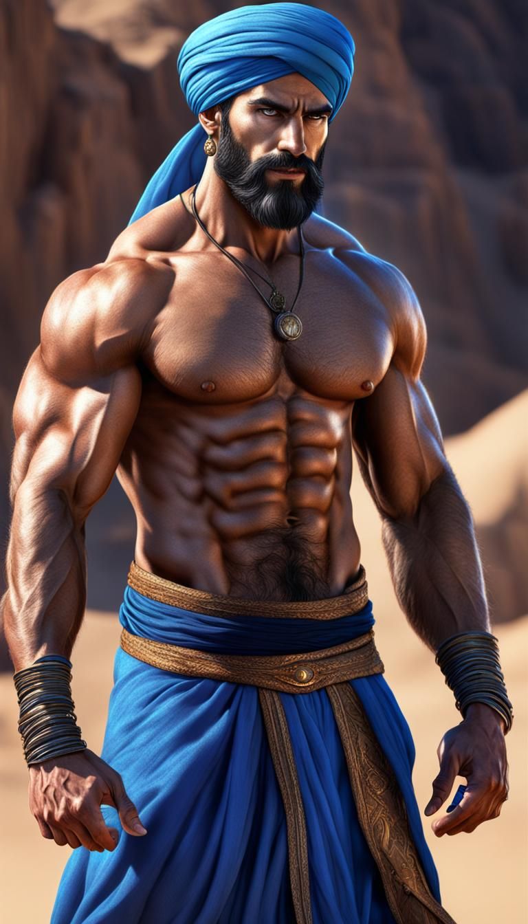 Handsome Persian Djinn in Desert Landscape