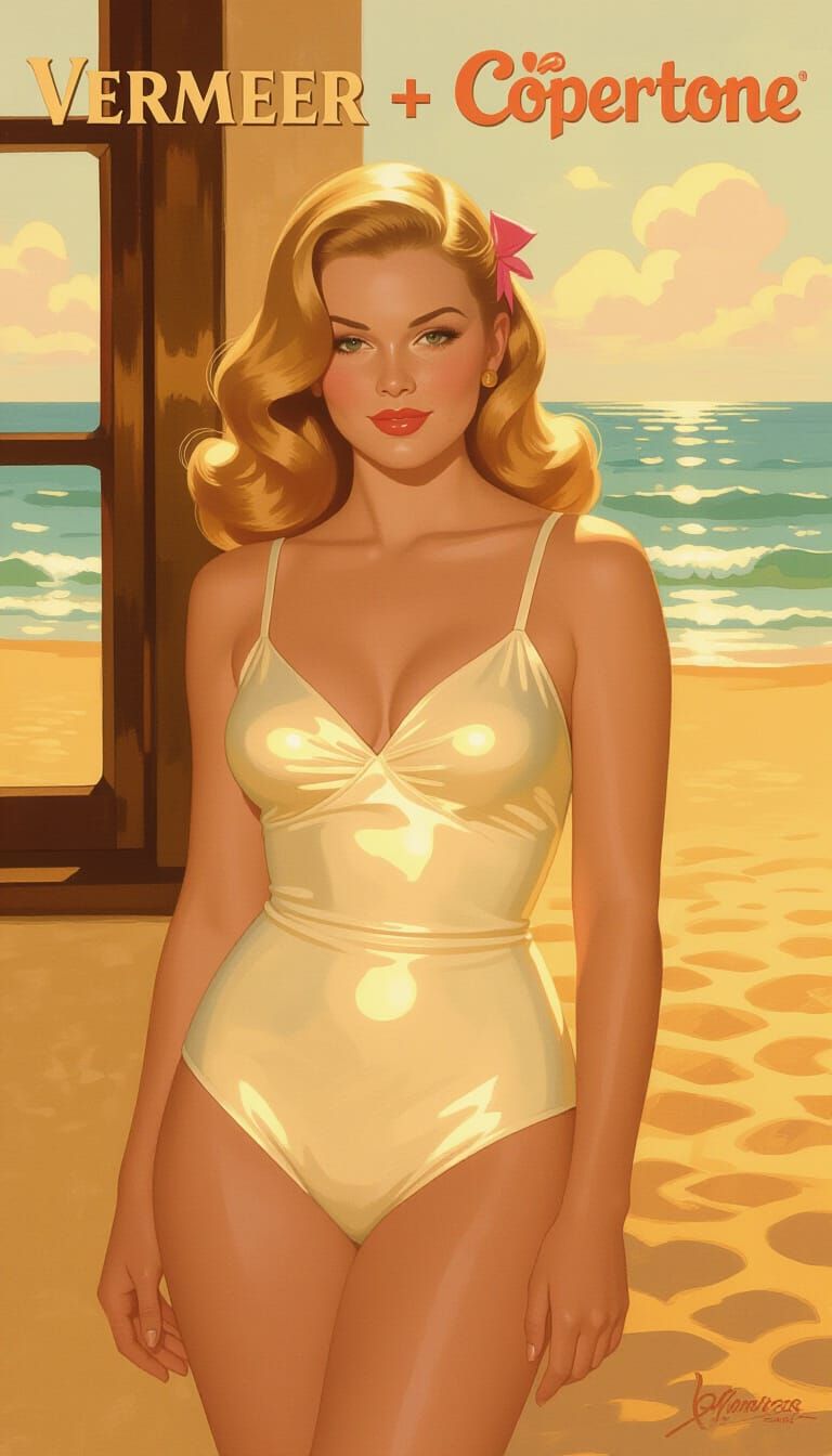 Nostalgic Summer Pin-Up Girl in Golden Light