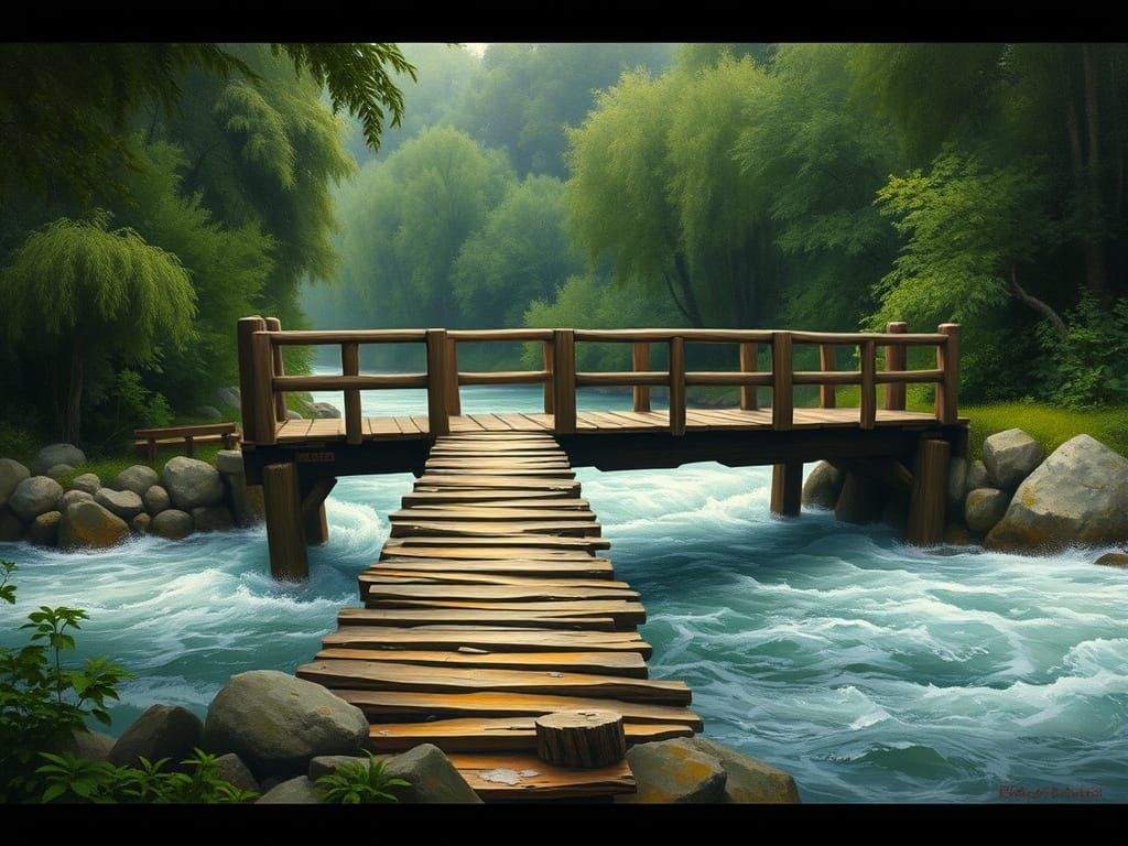 A Serene Bridge in Realistic Landscape Style