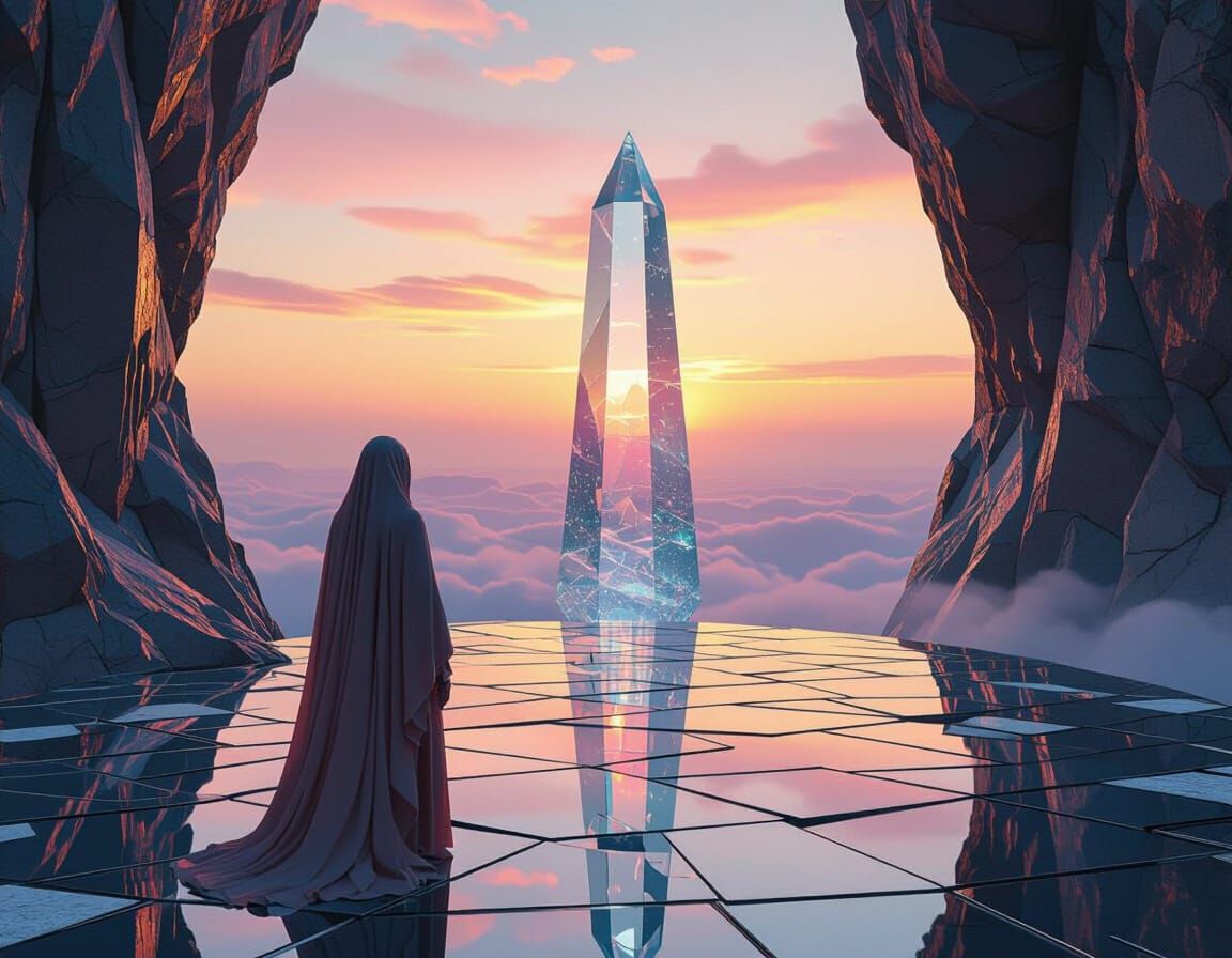 Surreal Landscape with Faceless Figure in Hyperreal Style