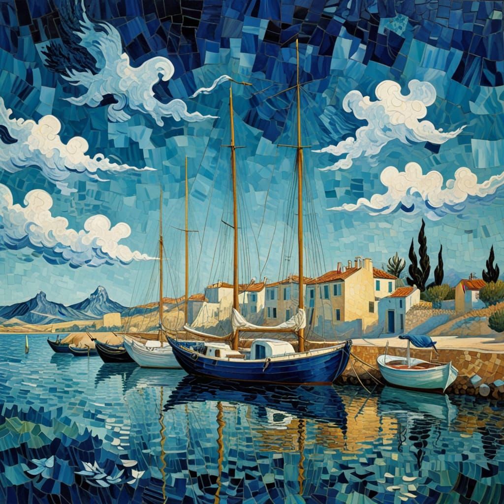 Surrealistic Landscape in Fine-Tuned Mosaic Style