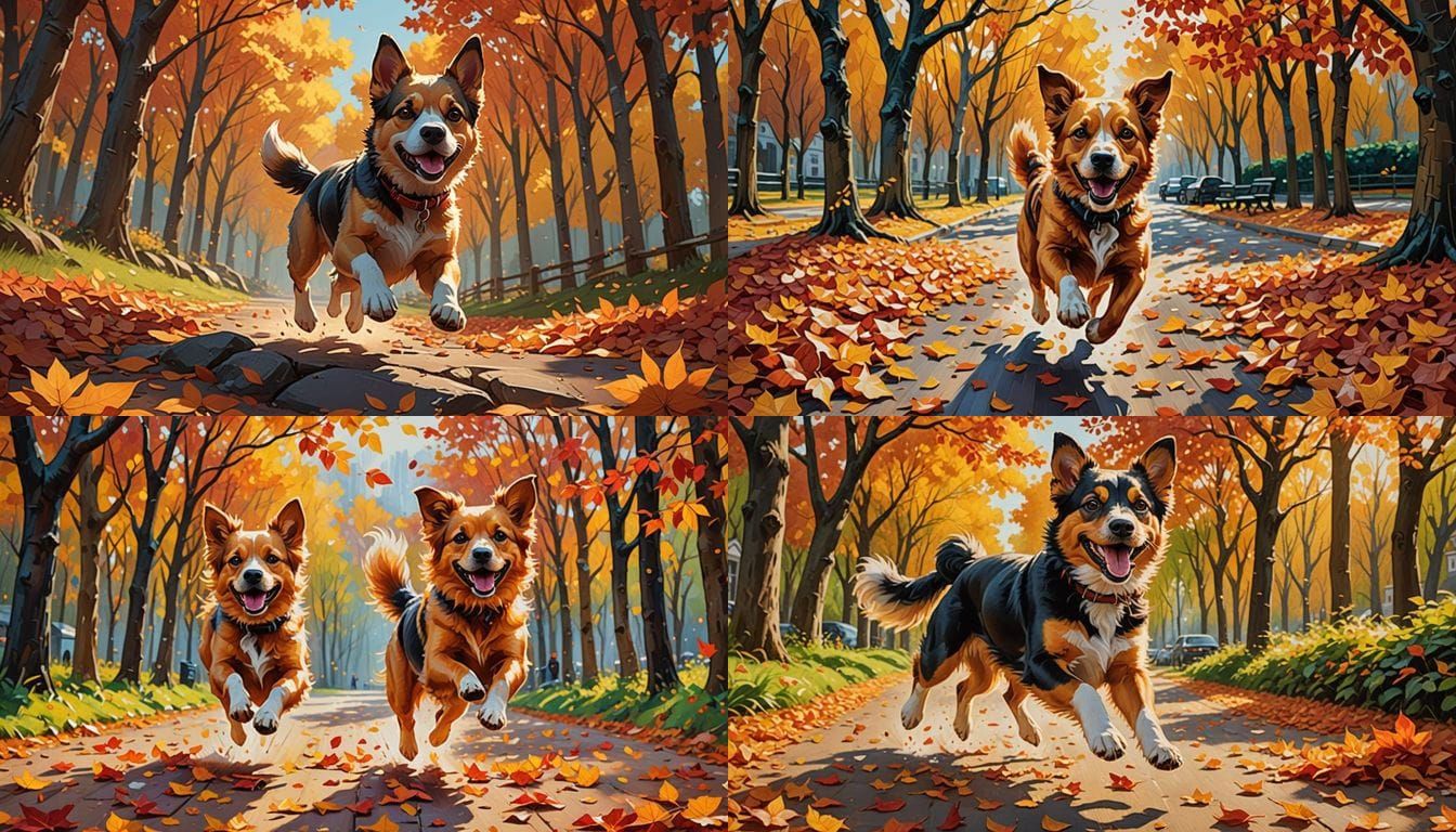 Cute Dog Plays in Colorful Autumn Leaves