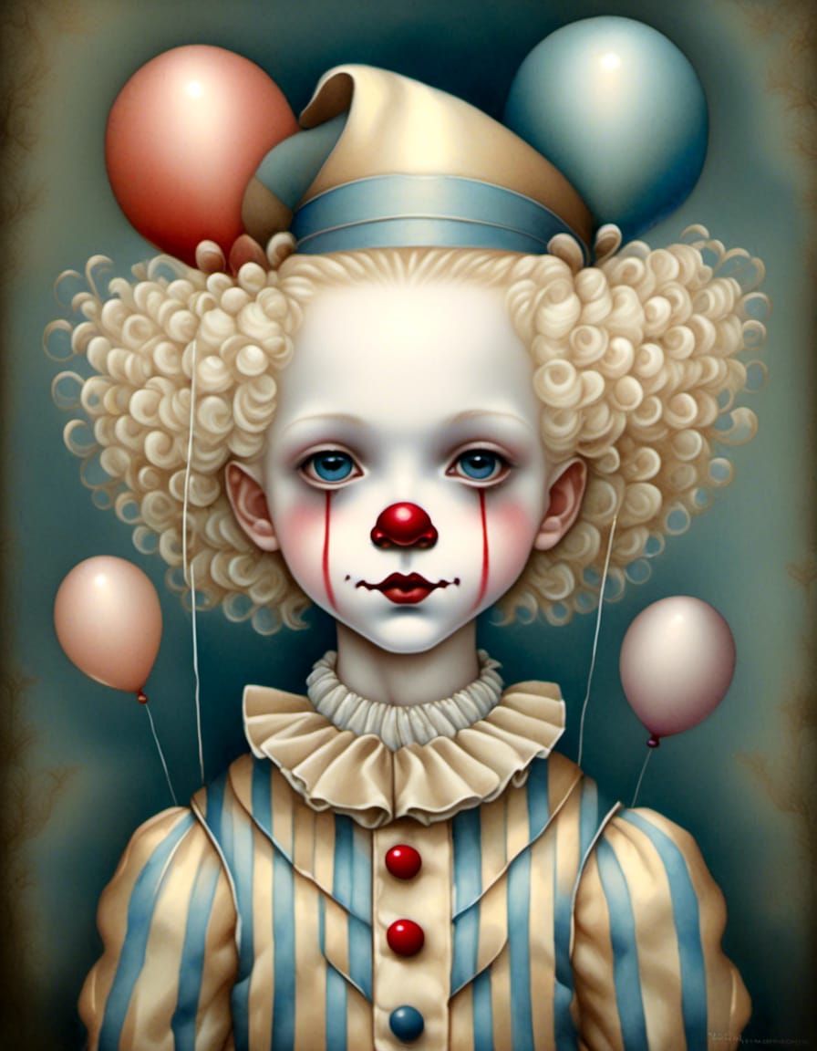 Clown boy with curly blonde hair