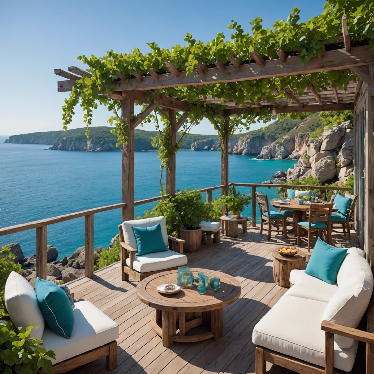 Coastal Cliffside Deck with Turquoise Waters