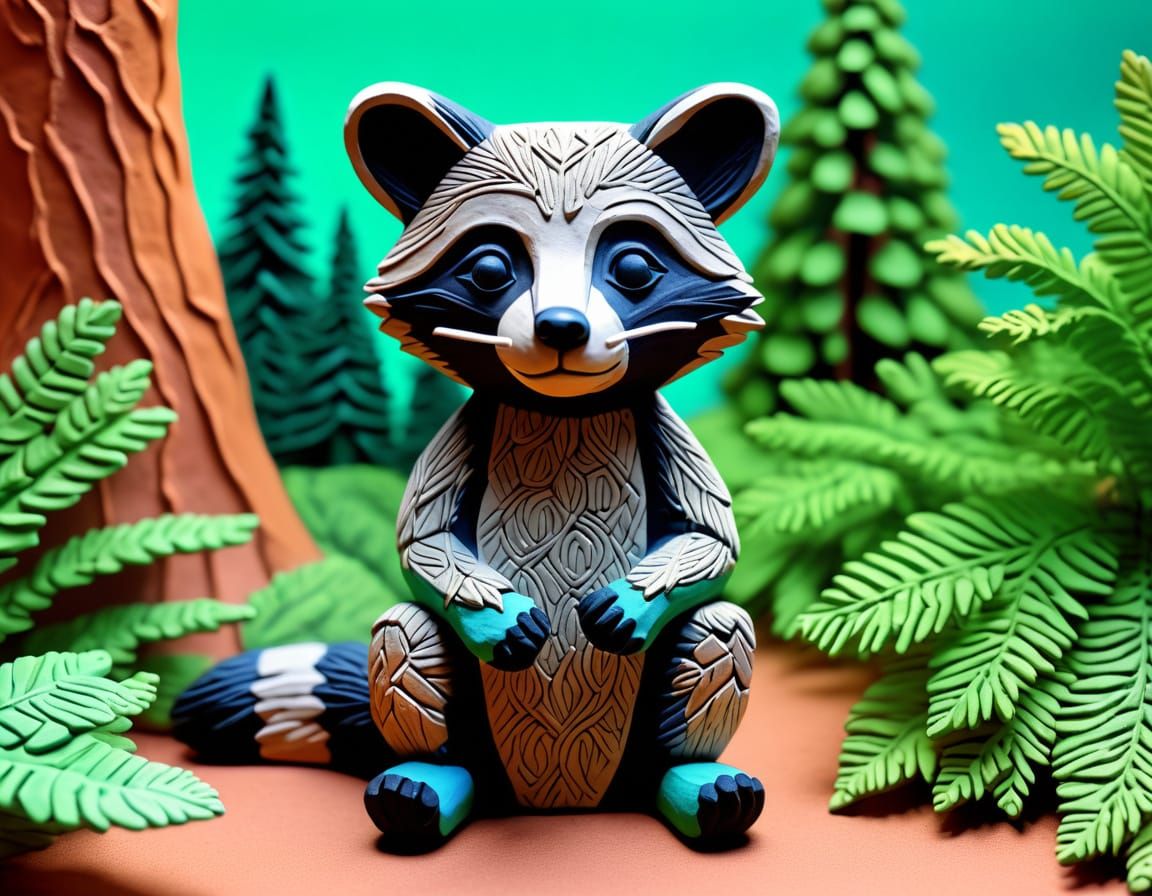 Detailed Plasticine Raccoon Sculpture in Terracotta Style