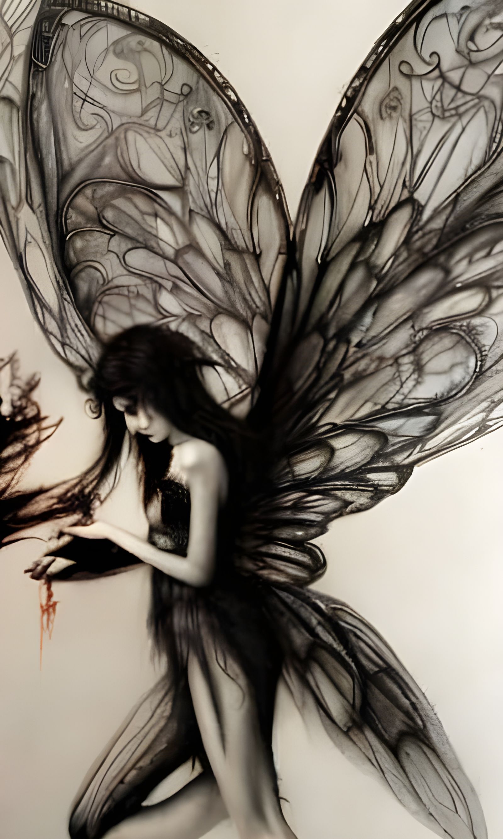 Intricate Gothic Fairies in Photorealistic Charcoal Drawing