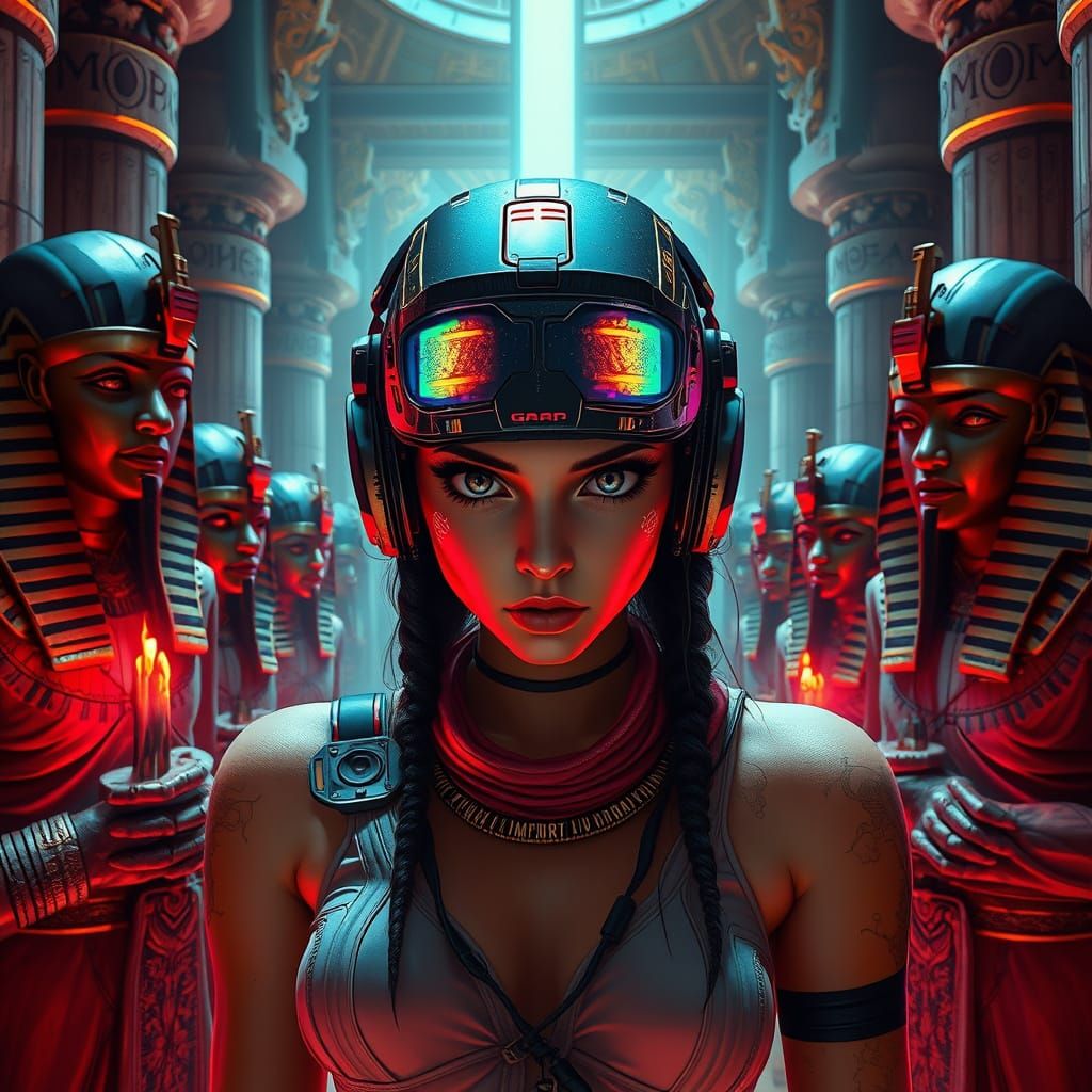Cyberpunk Gamer Girl in Ancient Egyptian Palace