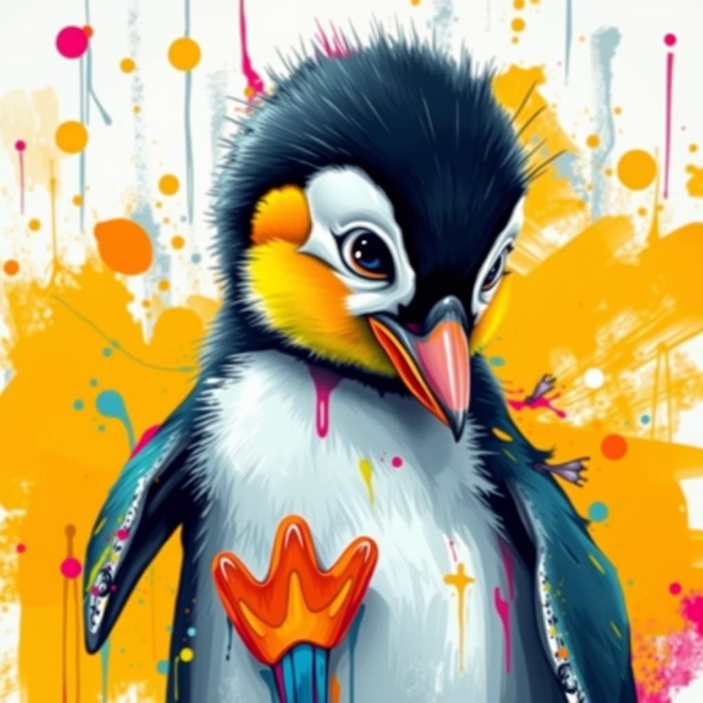 Vibrant Graffiti Baby Penguin Art