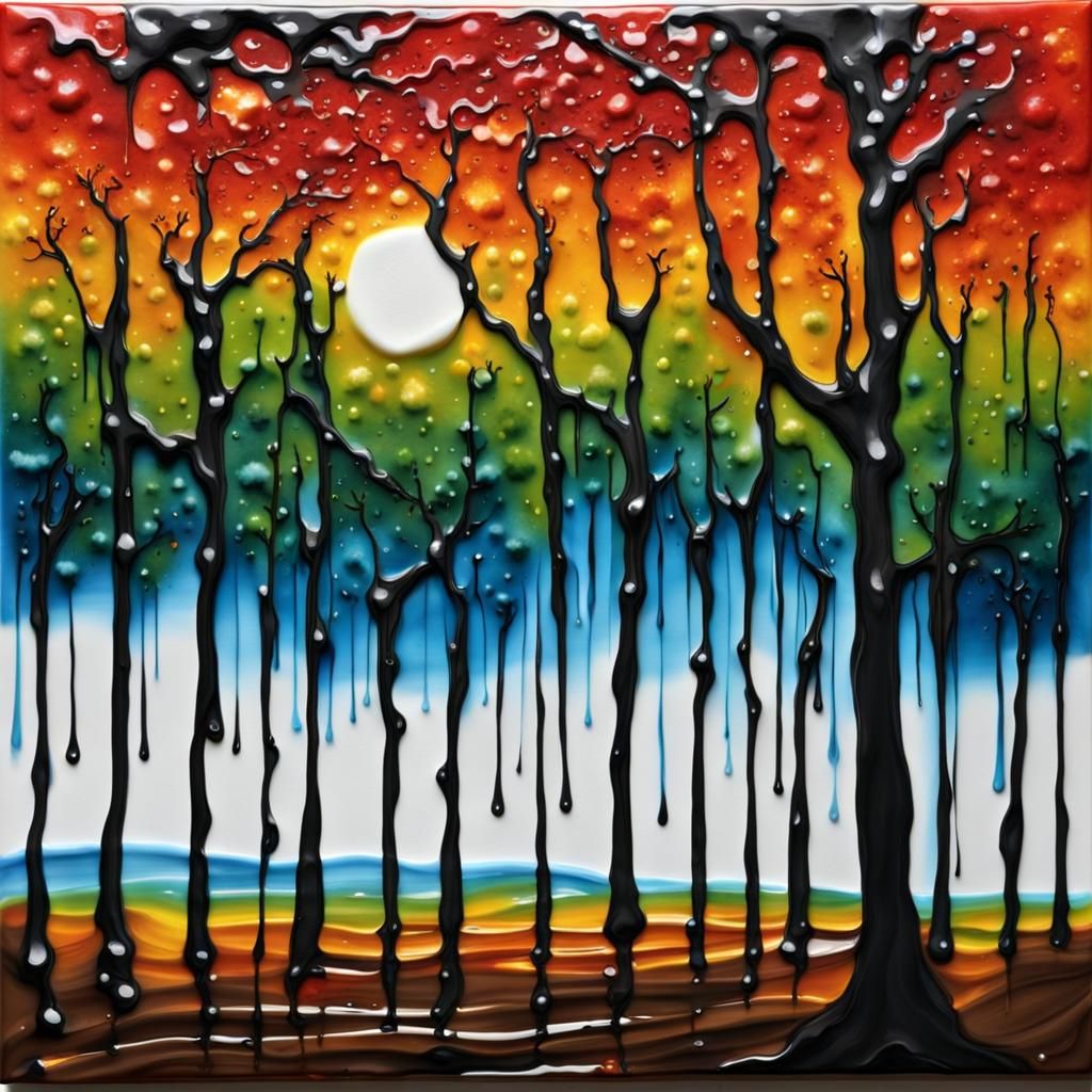 Wax Drip Landscape: Abstract Art in Complementary Colors