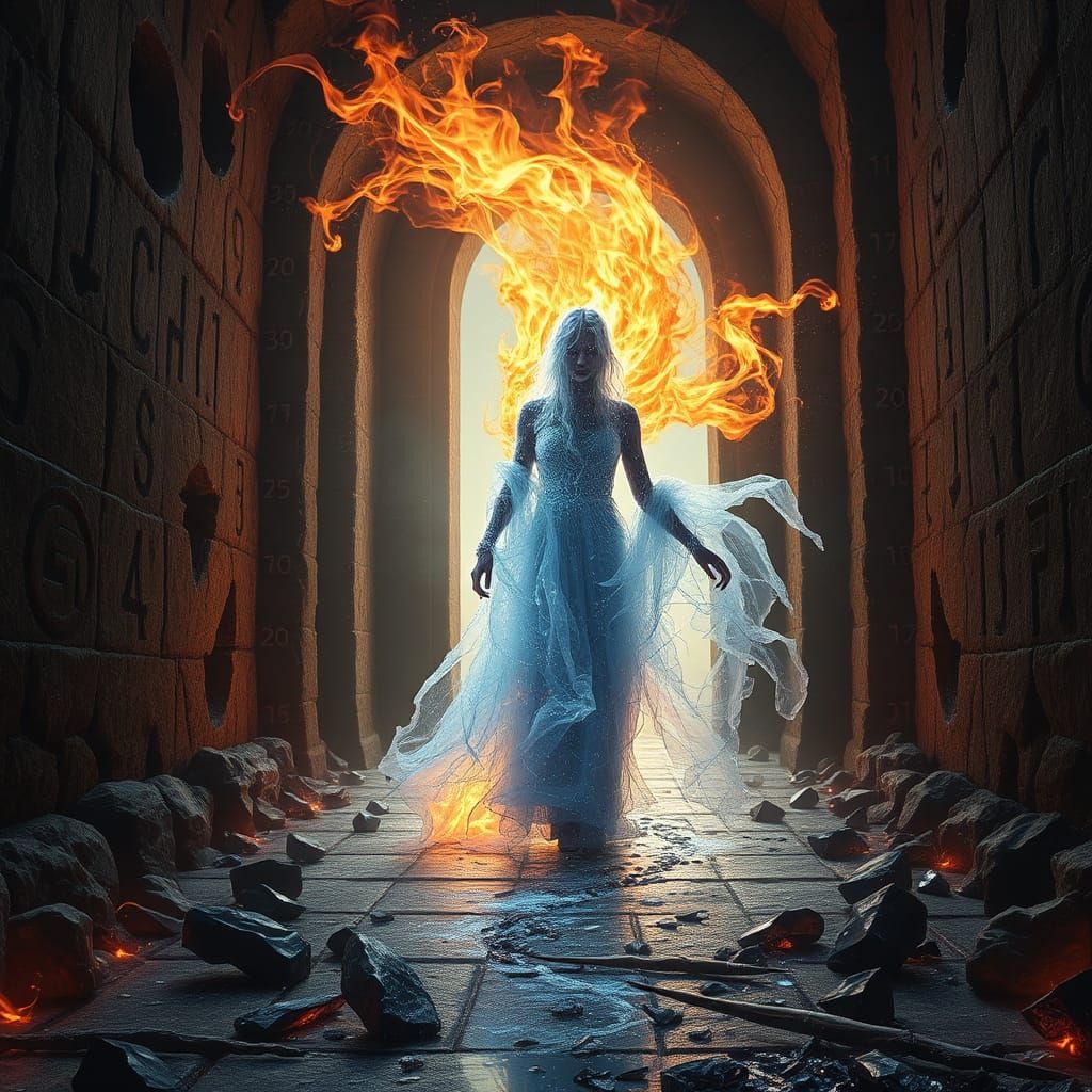 Mystical Fire and Ice Maiden in Ancient Gateway