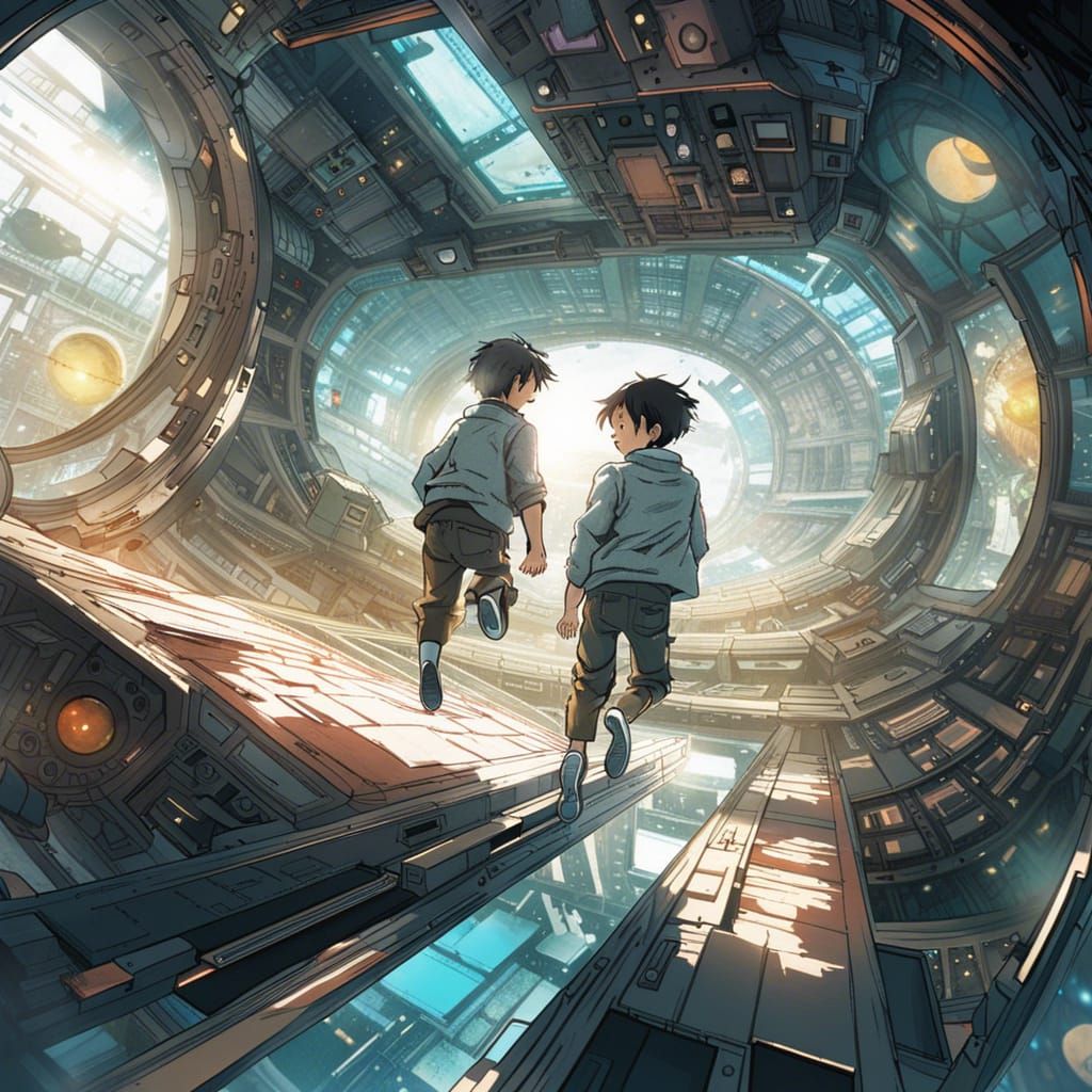 Brothers Play Tag on Space Station: Digital Art