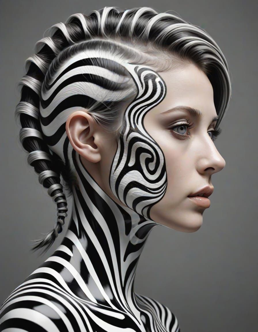 Surreal Biomech Portrait with Zebra Hair