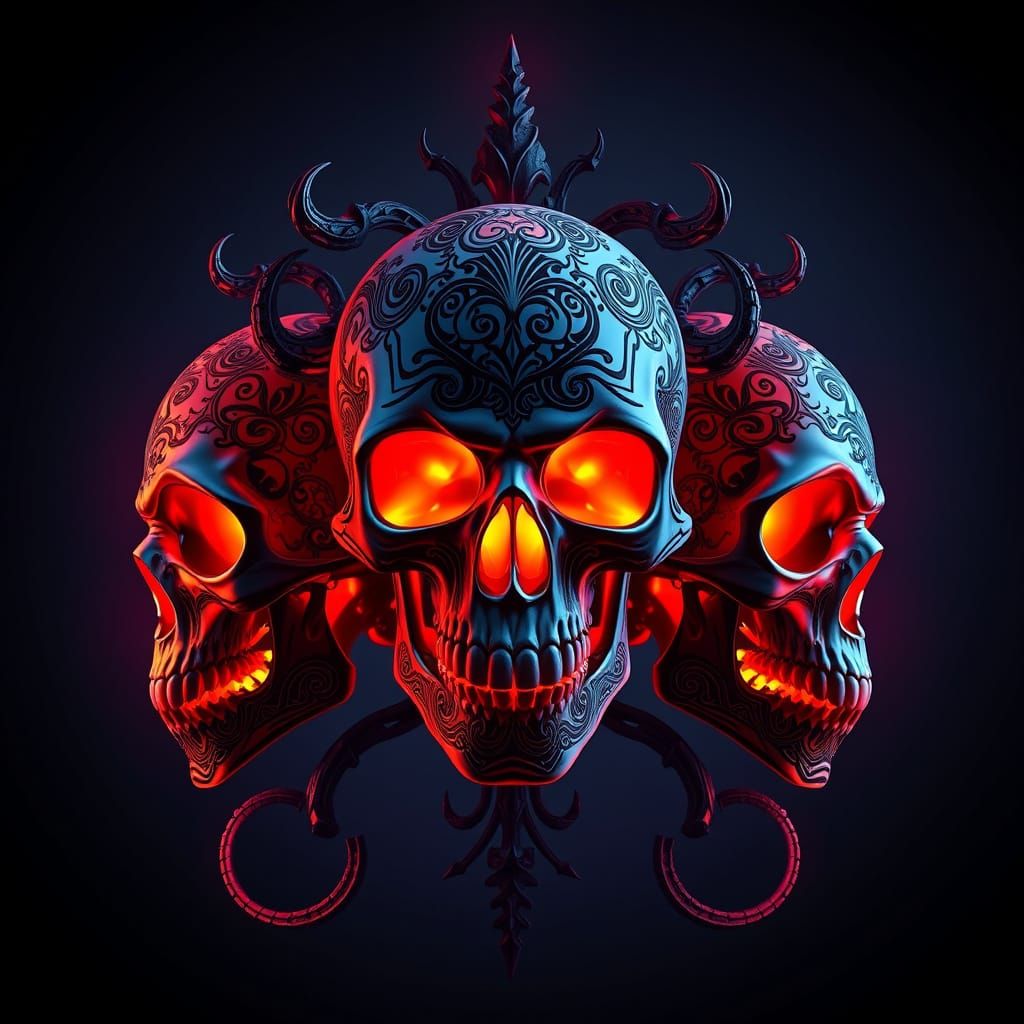 Intricate Skulls in Dark Fantasy Style