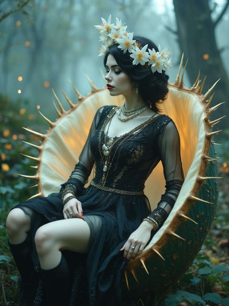 1920s Woman in Datura Seed Pod, Botanical Surrealism