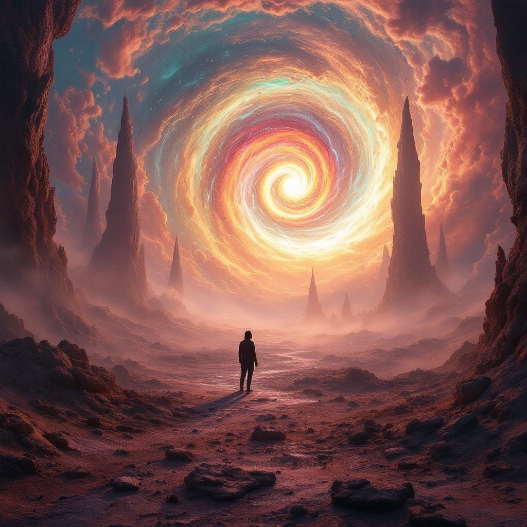 Surreal Landscape with Lone Figure in Beksiński Style