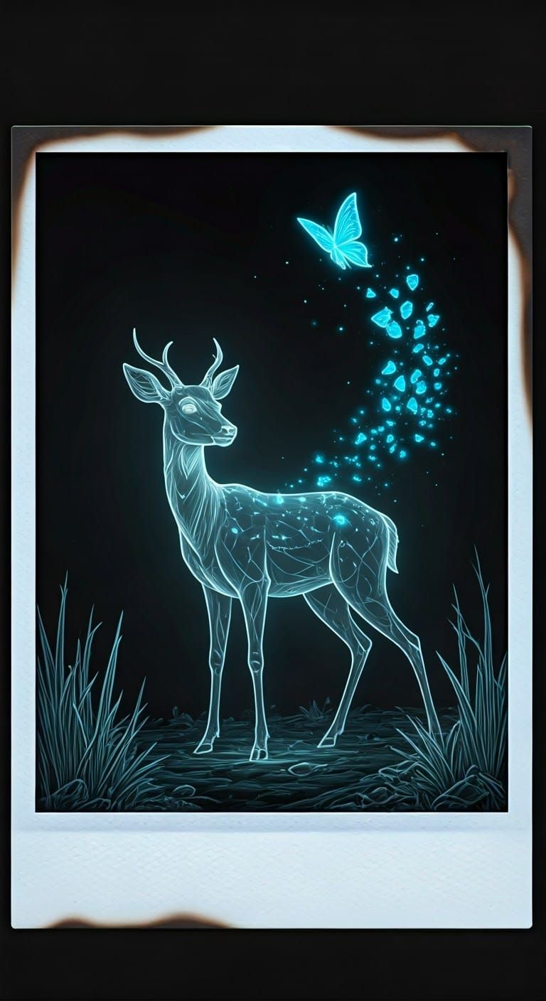 Ghostly Deer with Butterfly in Polaroid Frame