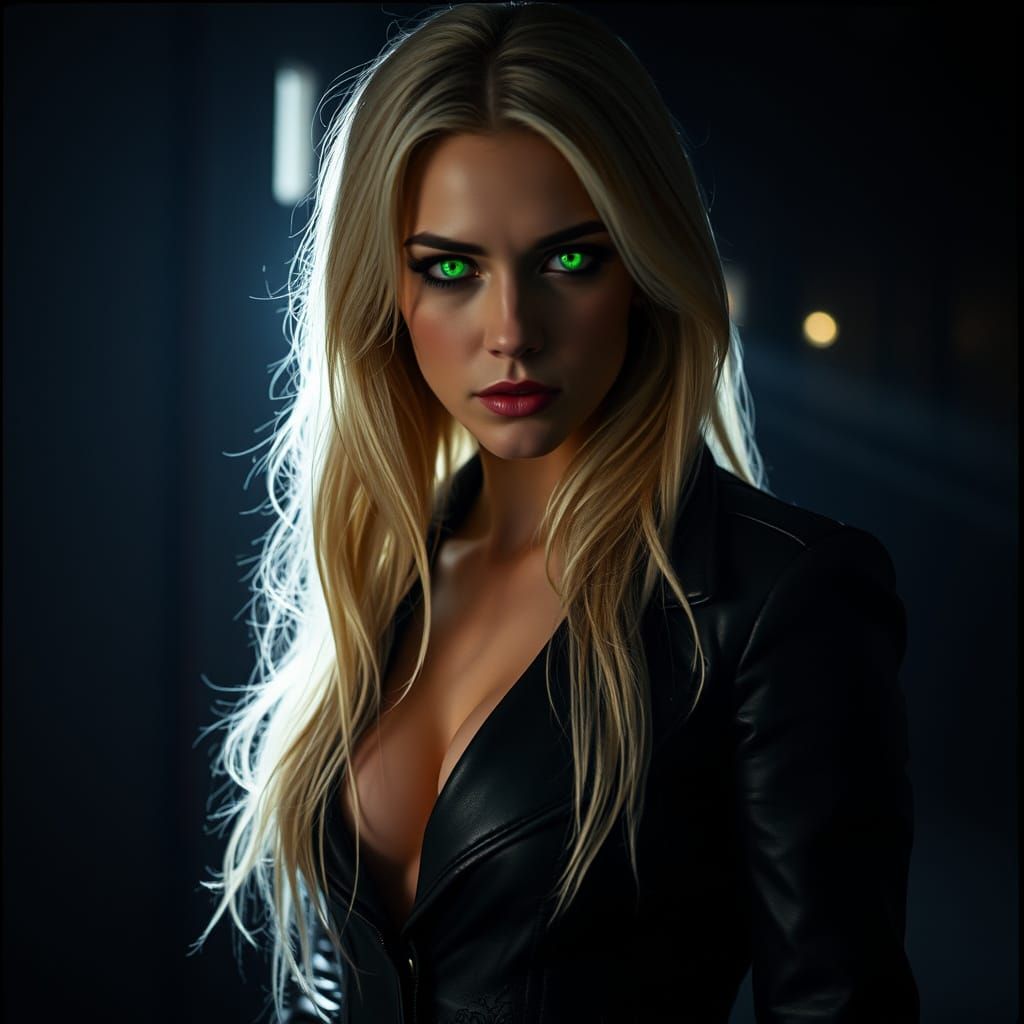 Gothic Goddess Radiates Ethereal Glow in Darkened Landscape