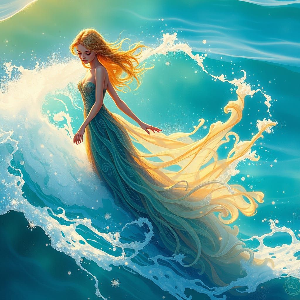 Ethereal Water Nymph Rises from the Turquoise Surf