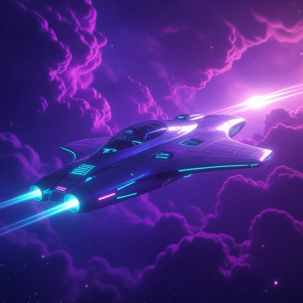 Iridescent Alien Spaceship Drifting in Mystical Space