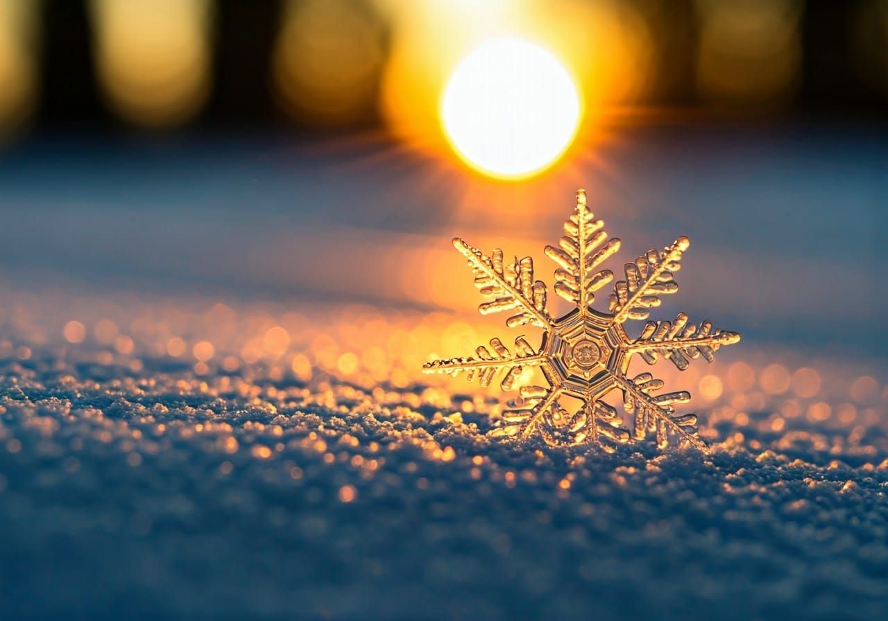 Snowflake Illuminated by Sunset Rays