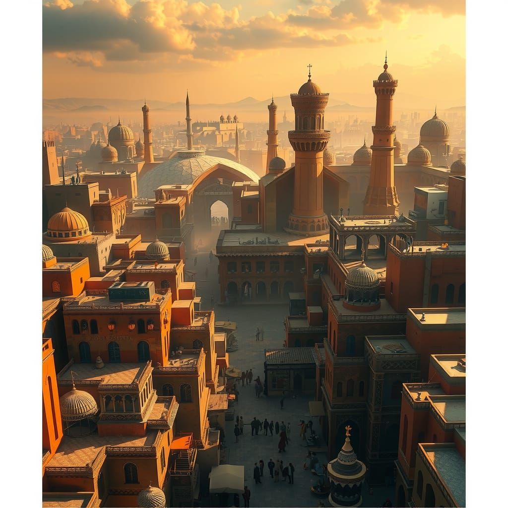 Ancient Sanaa Yemen at Dusk: A Digital Art Cityscape