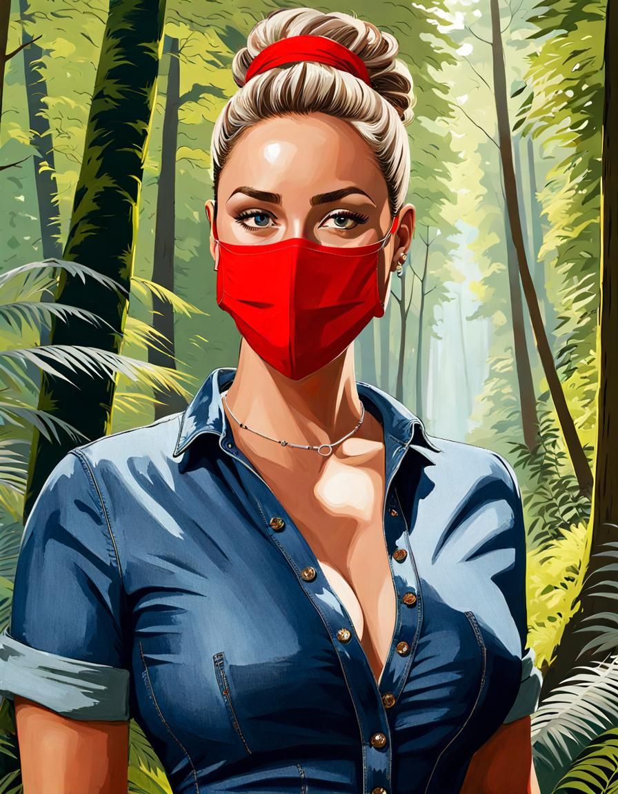 Enticing Woman in Forest, Oil Painting Style