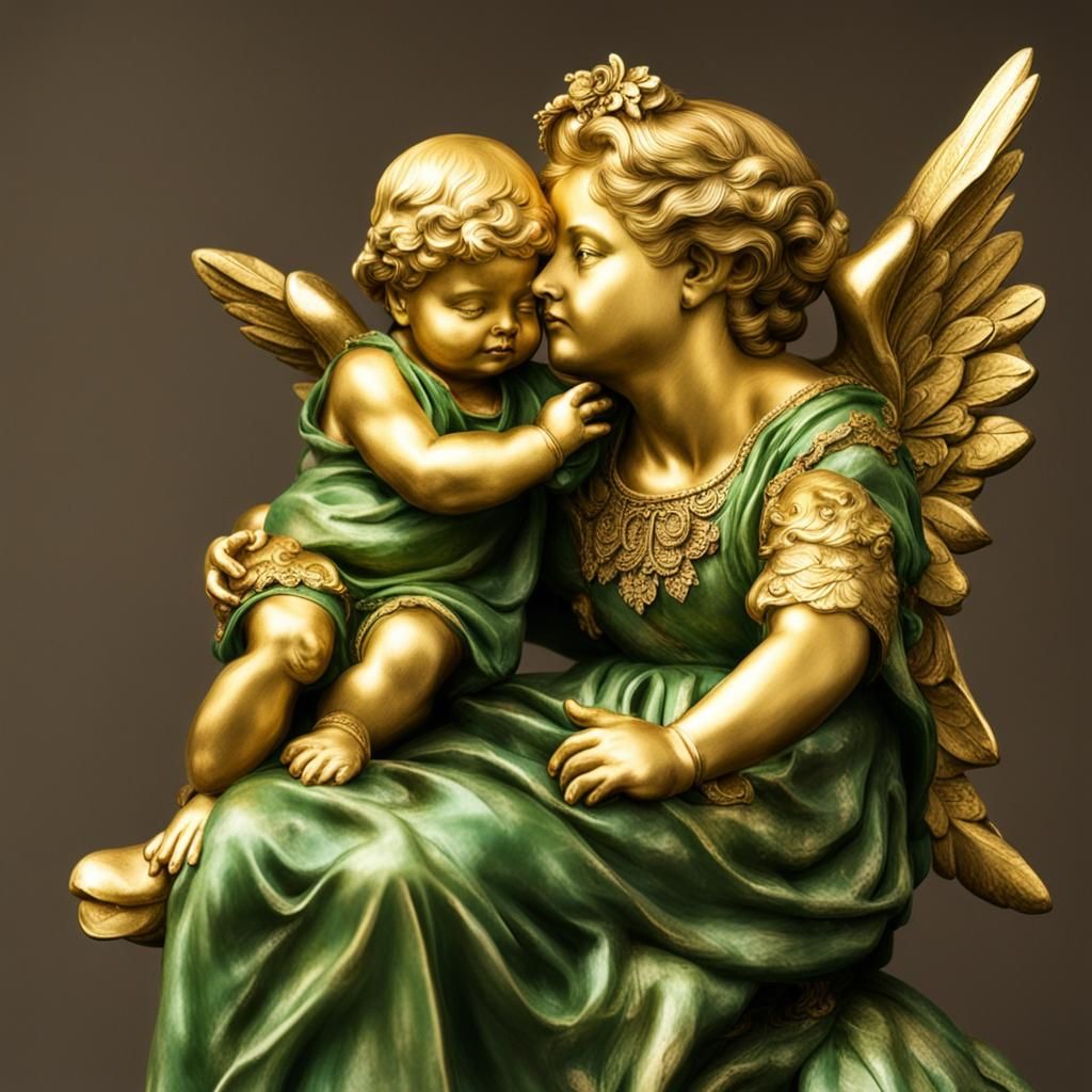 Golden Cherub on an Old Lady's Shoulder