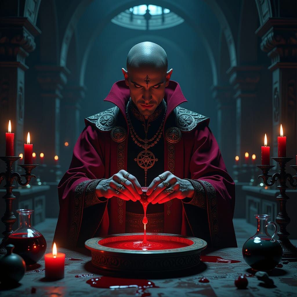 Regal Vampire Blood Ritual in Occult Gothic Style