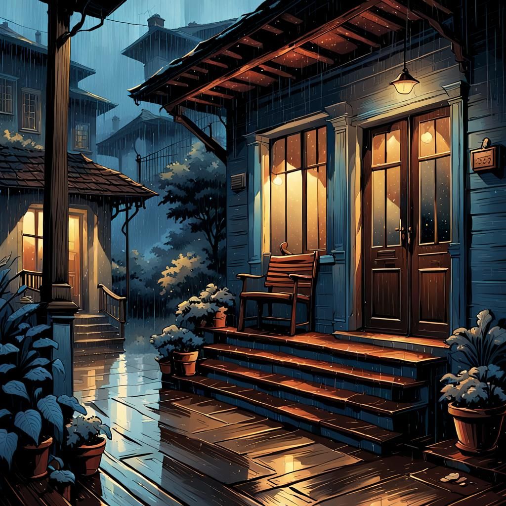 Rainy Day in Italy: Muted Book Illustration