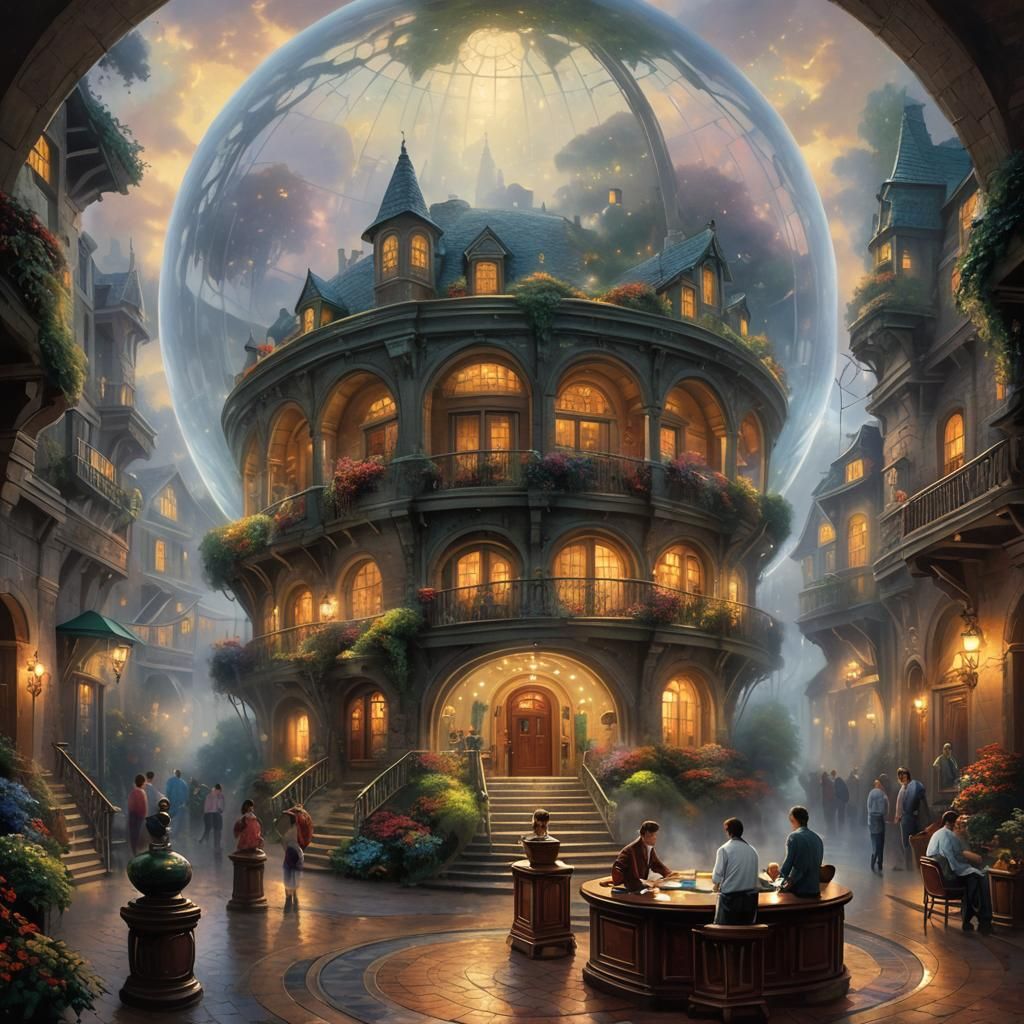 Ethereal Orb Hotel in a Mist, Hyperdetailed Fantasy