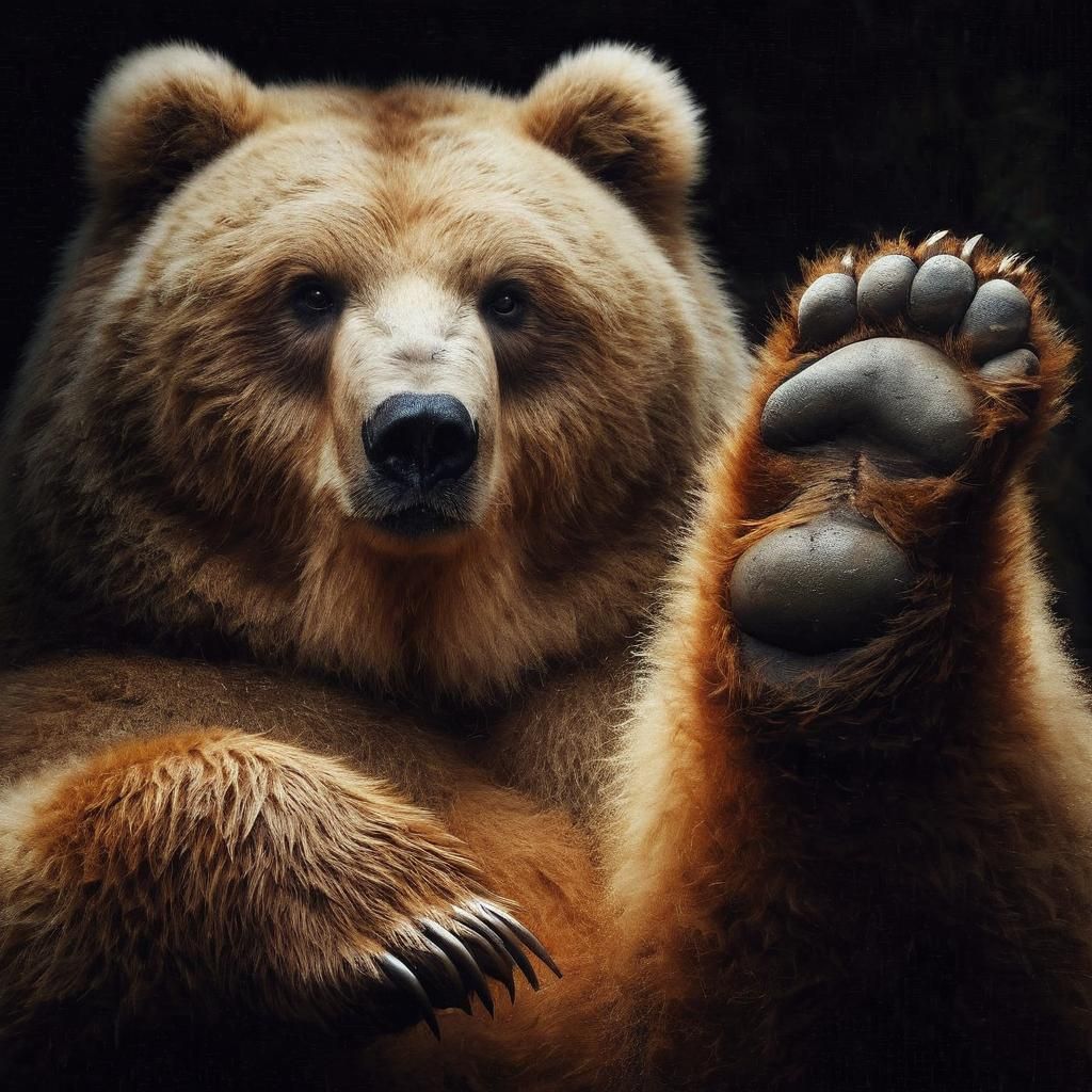 Playful Kodiak Bear in the Darkness