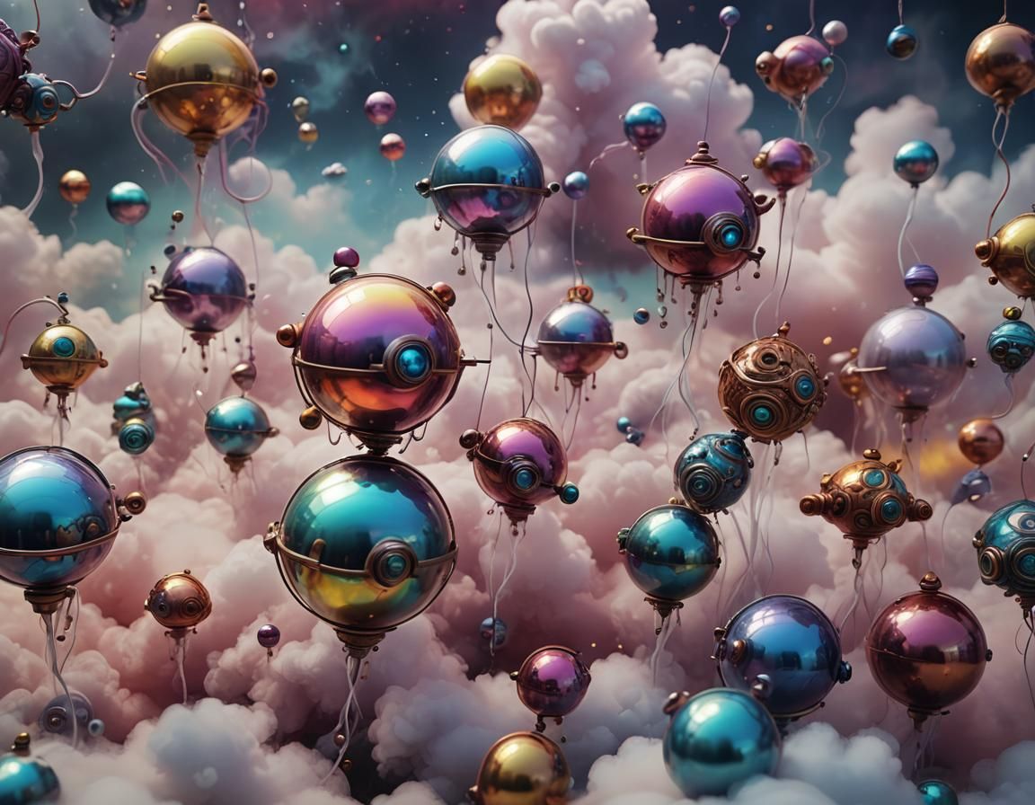 Futuristic Toys in Surreal Iridescent Dreamscape