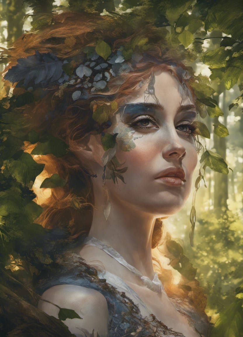 Ethereal Portrait of Lady Greensleeves in Woodland Glade