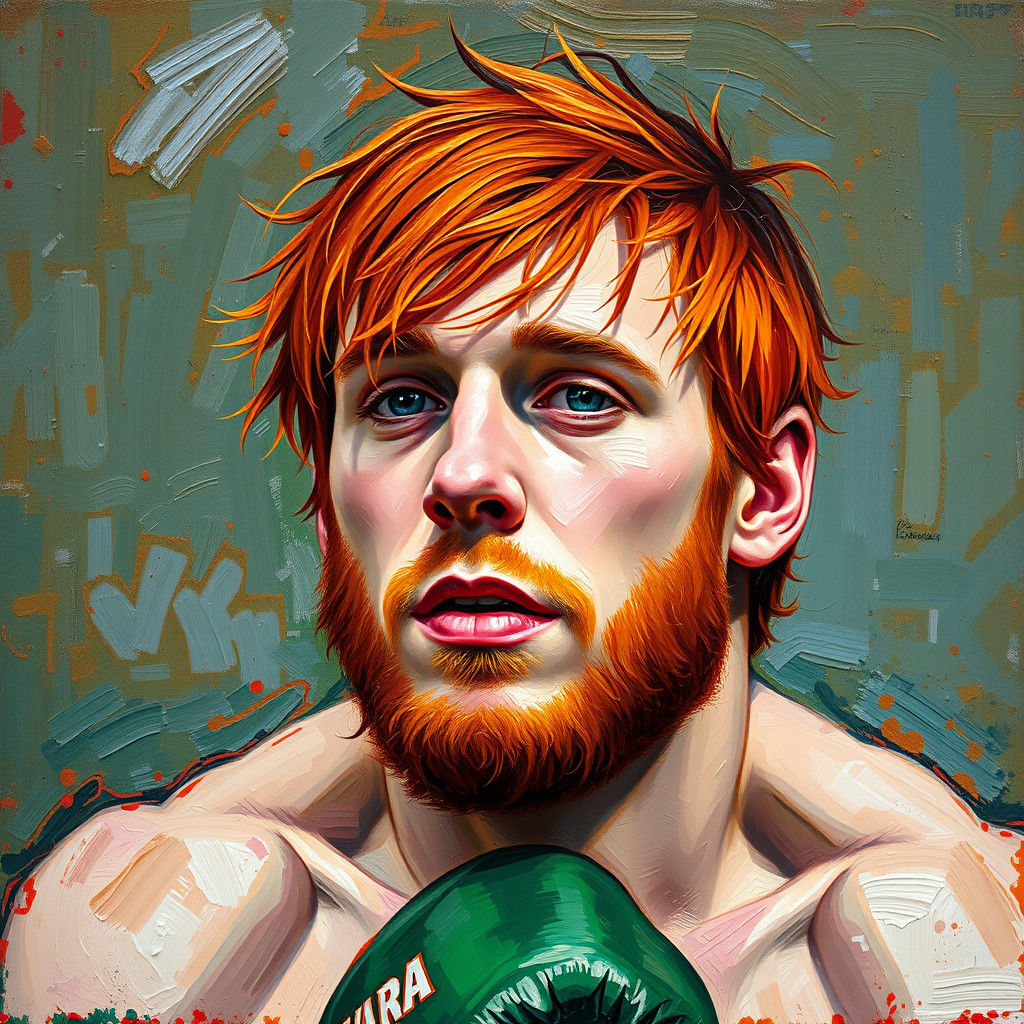 Redhead Irish Brawler in Neo-Impressionist Acrylic Painting