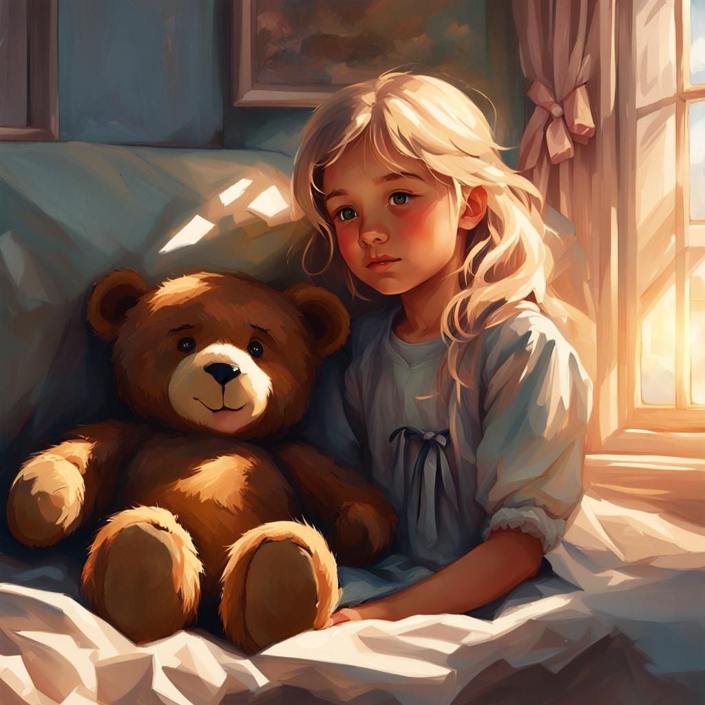 Fair-Haired Daughter Wakes Up in Morning Sun