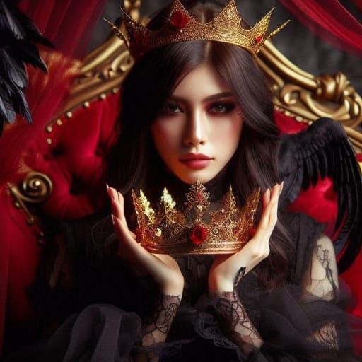 Elegant Gothic Queen in Red Velvet Dress