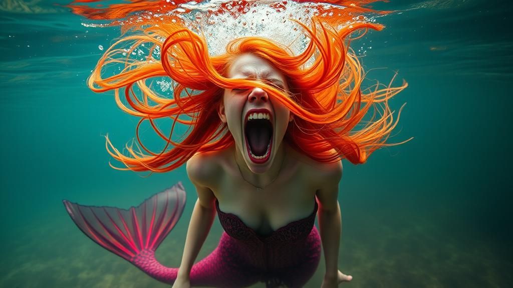 Underwater Mermaid Screaming in Defiance Photograph