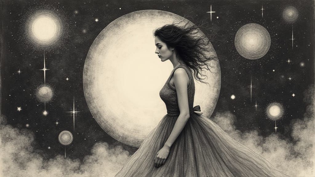 Celestial Dreamscape in Monochromatic Elegance