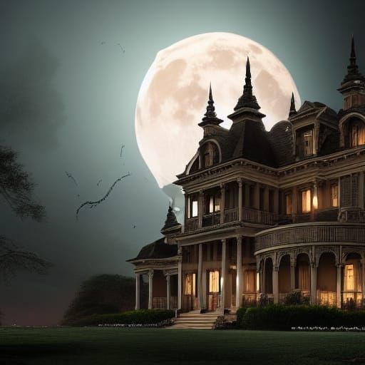 Sinister Mansion Under Full Moon: Digital Matte Painting
