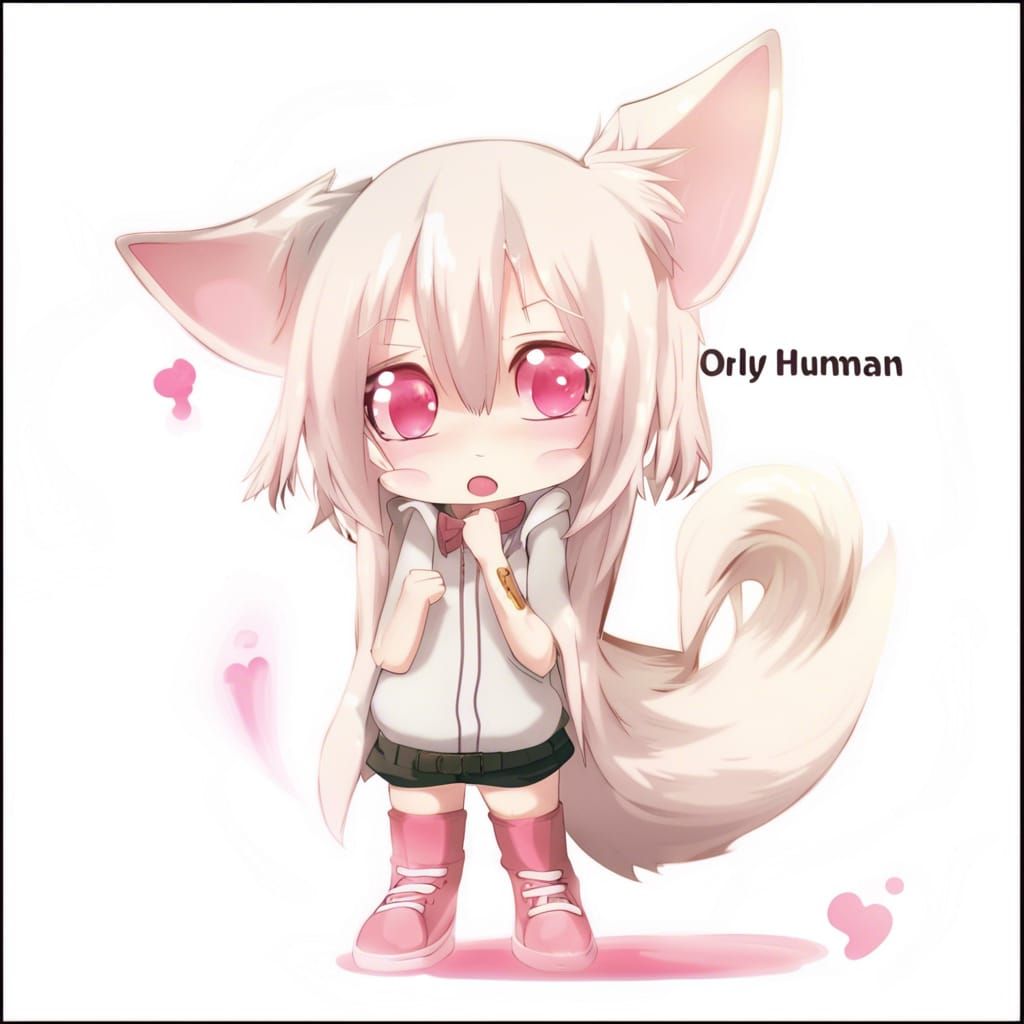 Anime Dog Girl with Pink Hair and Tail