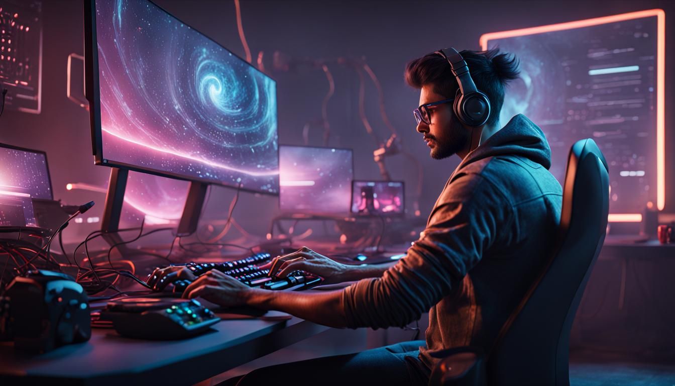Indian IT Nerd in Futuristic Gaming Room