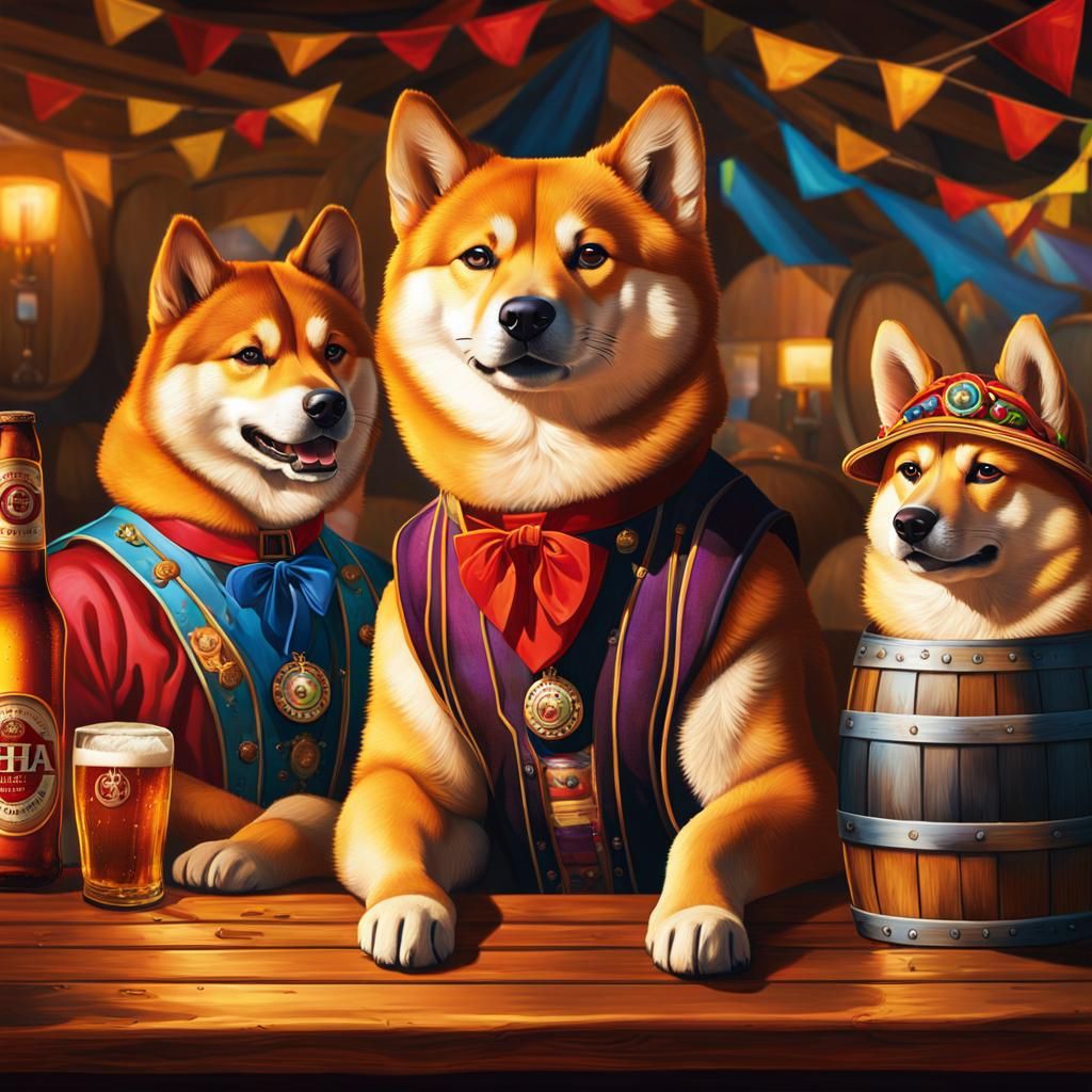 Oktoberfest Shiba Inus in Hyper-Realistic Digital Portrait