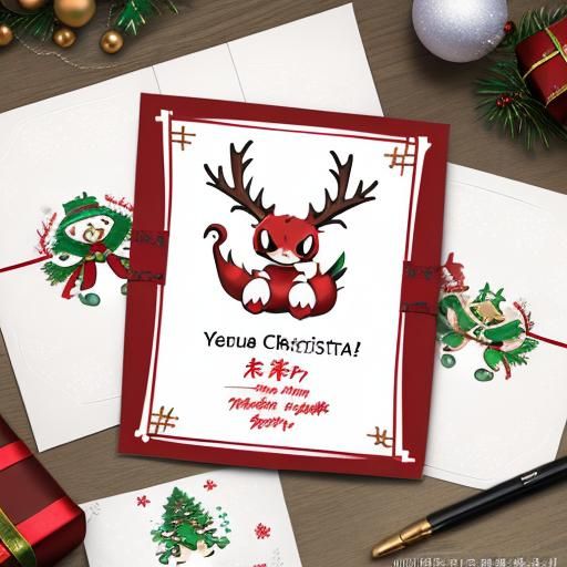 Pokemon Christmas Card with Japanese Kanji
