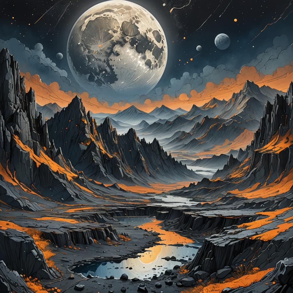 Detailed Lunar Surface in Dreamlike Matte Painting