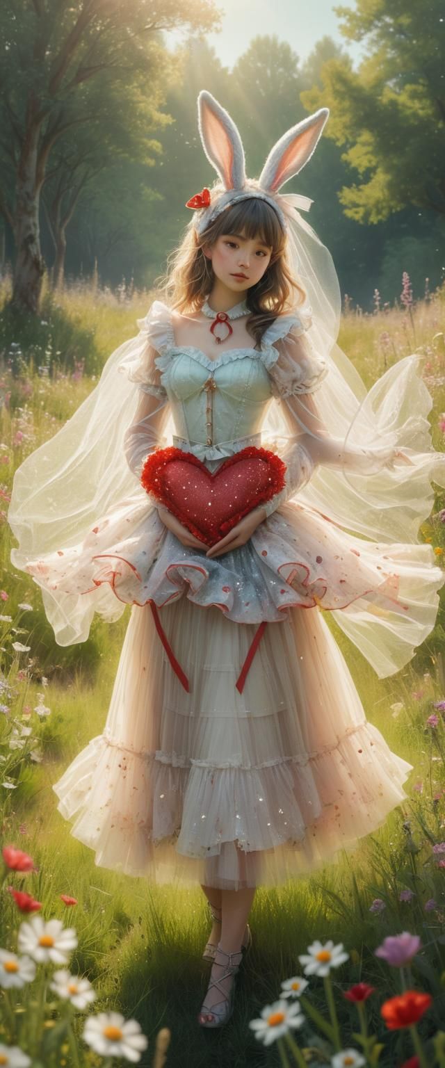 Whimsical Girl in Meadow: Fantasy Illustration