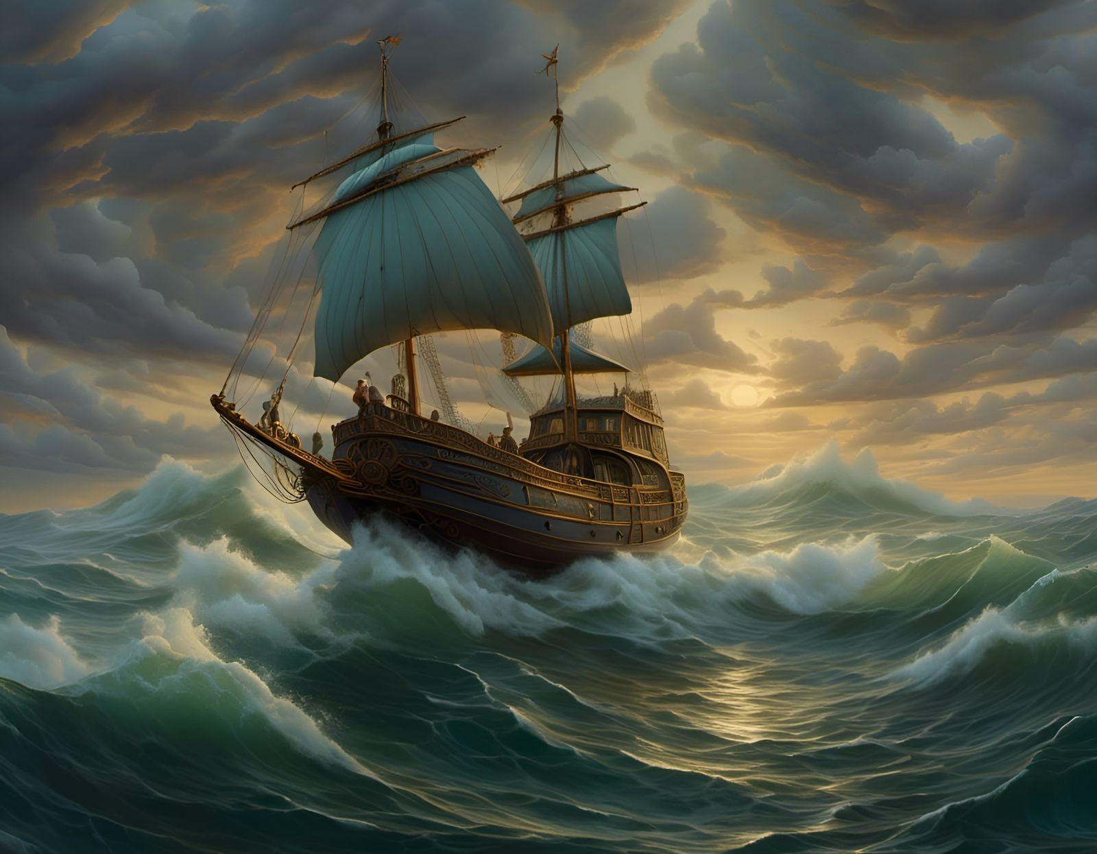 Art Nouveau Sloop Braving the Gale