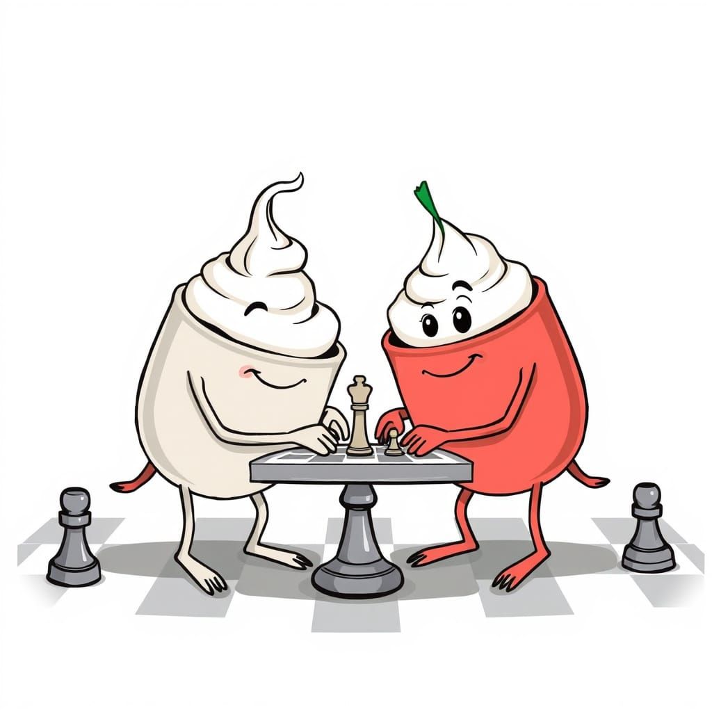 Cartoon Sour Cream Bowls Play Chess
